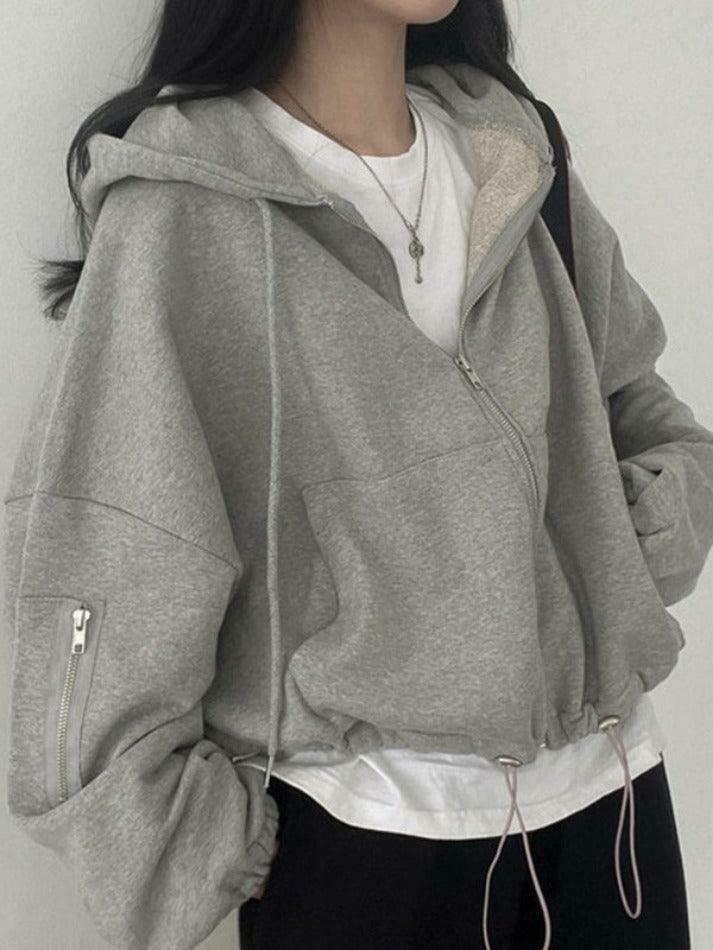 Cozy Oversized Gray Hoodie for Women - Y2K Aesthetic, Grunge Style, Cute Tops, Comfy, Fall Sweaters