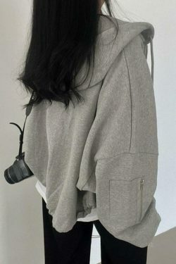 Cozy Oversized Gray Hoodie for Women - Y2K Aesthetic, Grunge Style, Cute Tops, Comfy, Fall Sweaters