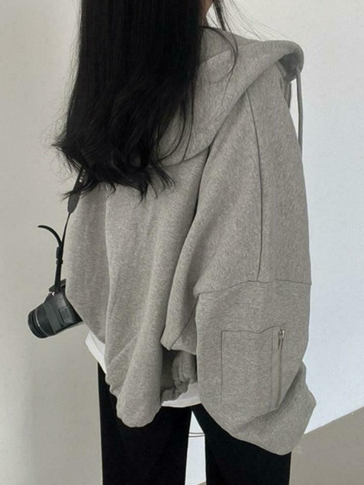 Cozy Oversized Gray Hoodie for Women - Y2K Aesthetic, Grunge Style, Cute Tops, Comfy, Fall Sweaters