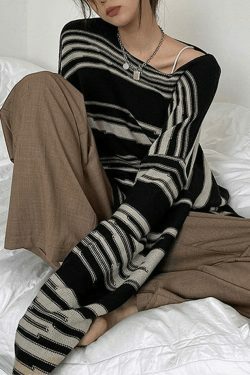 Cozy Oversized Stripe Jumper Knit Sweater for Y2K Aesthetic Fashionistas
