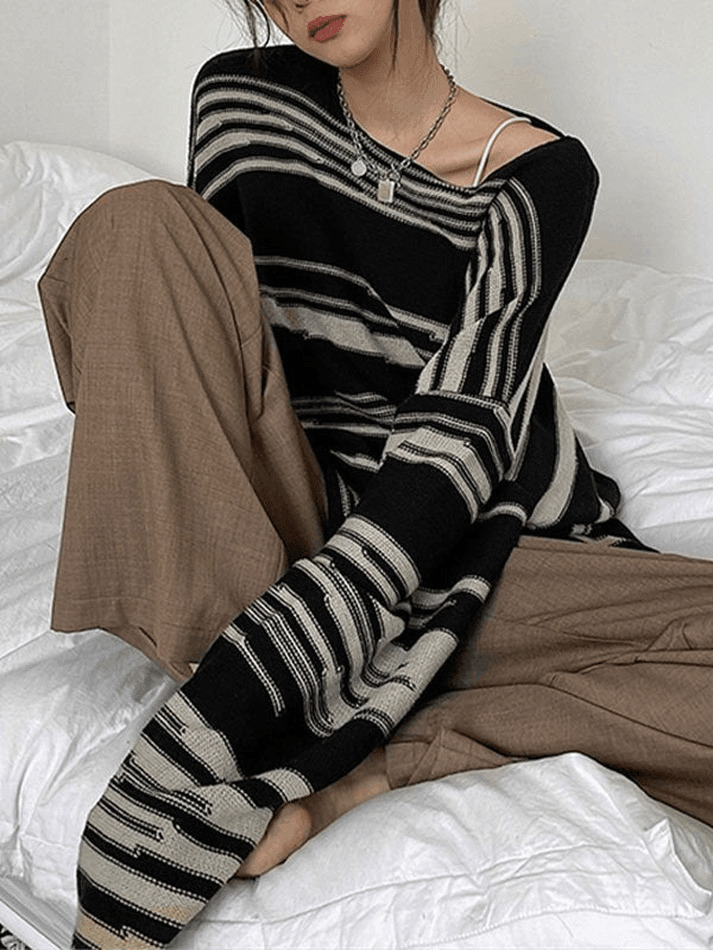 Cozy Oversized Stripe Jumper Knit Sweater for Y2K Aesthetic Fashionistas Cozy Oversized Stripe Jumper Knit Sweater for Y2K Aesthetic Fashionistas