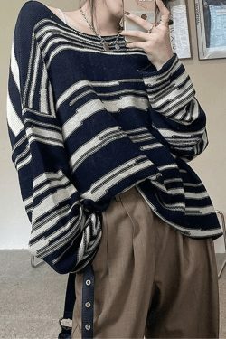 Cozy Oversized Stripe Jumper Knit Sweater for Y2K Aesthetic Fashionistas