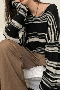 Cozy Oversized Stripe Jumper Knit Sweater for Y2K Aesthetic Fashionistas