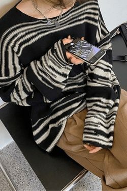 Cozy Oversized Stripe Jumper Knit Sweater for Y2K Aesthetic Fashionistas