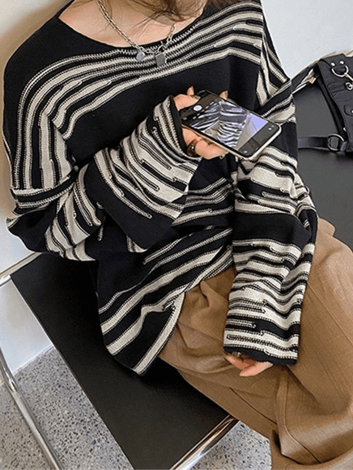 Cozy Oversized Stripe Jumper Knit Sweater for Y2K Aesthetic Fashionistas Cozy Oversized Stripe Jumper Knit Sweater for Y2K Aesthetic Fashionistas