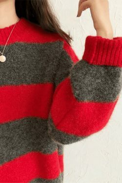 Cozy Oversized Stripe Pullover Sweater for Y2K Fashion Enthusiasts