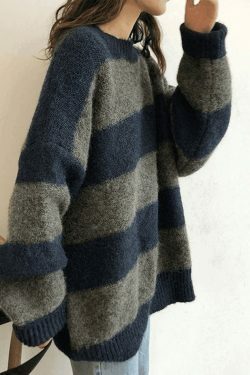 Cozy Oversized Stripe Pullover Sweater for Y2K Fashion Enthusiasts