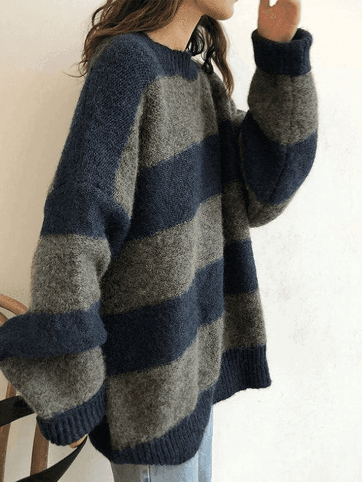 Cozy Oversized Stripe Pullover Sweater for Y2K Fashion Enthusiasts Cozy Oversized Stripe Pullover Sweater for Y2K Fashion Enthusiasts
