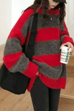 Cozy Oversized Stripe Pullover Sweater for Y2K Fashion Enthusiasts