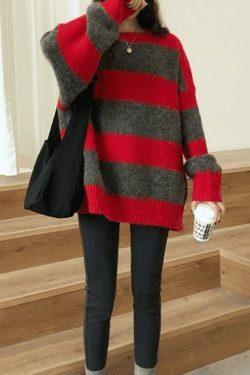 Cozy Oversized Stripe Pullover Sweater for Y2K Fashion Enthusiasts
