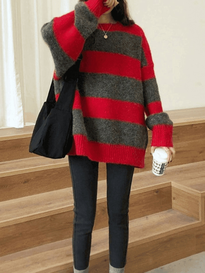 Cozy Oversized Stripe Pullover Sweater for Y2K Fashion Enthusiasts Cozy Oversized Stripe Pullover Sweater for Y2K Fashion Enthusiasts