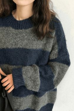 Cozy Oversized Stripe Pullover Sweater for Y2K Fashion Enthusiasts