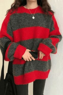 Cozy Oversized Stripe Pullover Sweater for Y2K Fashion Enthusiasts