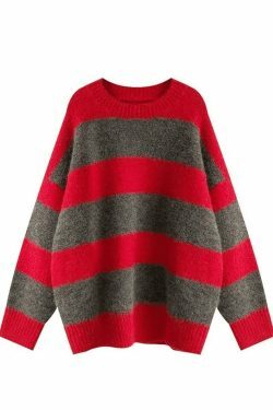 Cozy Oversized Stripe Pullover Sweater for Y2K Fashion Enthusiasts