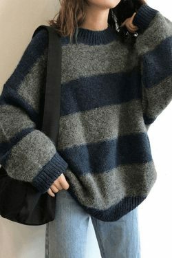 Cozy Oversized Stripe Pullover Sweater for Y2K Fashion Enthusiasts