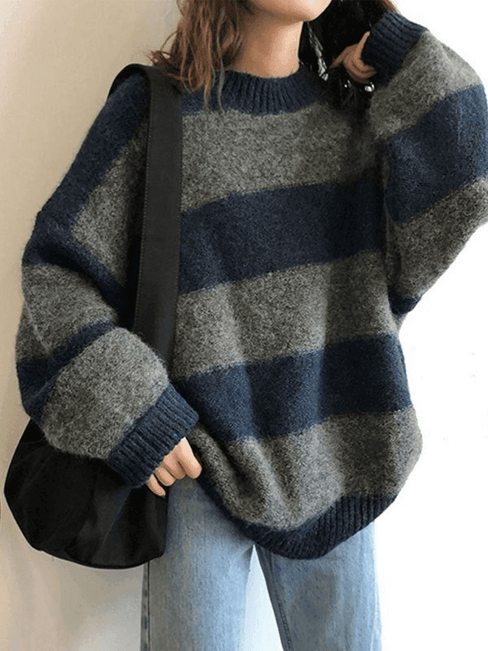Cozy Oversized Stripe Pullover Sweater for Y2K Fashion Enthusiasts Cozy Oversized Stripe Pullover Sweater for Y2K Fashion Enthusiasts