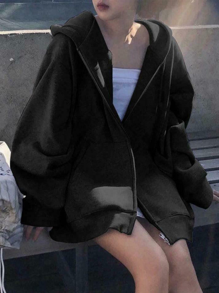 Cozy Solid Color Fleece-Lined Zip-Up Hoodie for Women's Y2K Fashion & Aesthetic Outfits