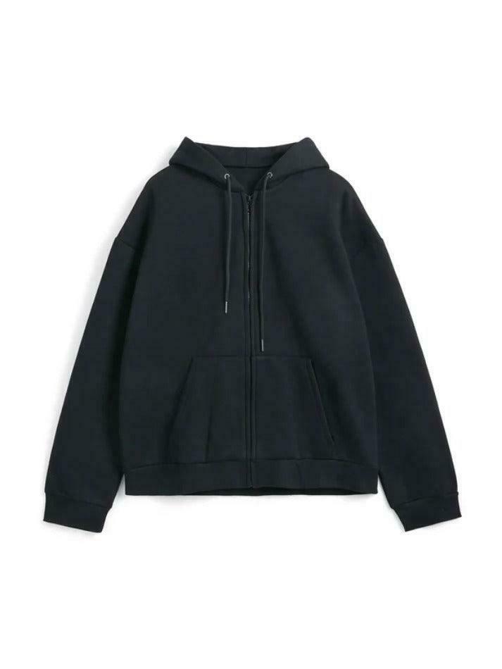 Cozy Solid Color Fleece-Lined Zip-Up Hoodie for Women's Y2K Fashion & Aesthetic Outfits