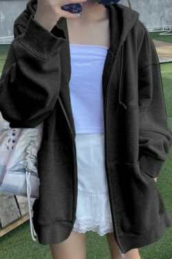 Cozy Solid Color Fleece-Lined Zip-Up Hoodie for Women's Y2K Fashion & Aesthetic Outfits