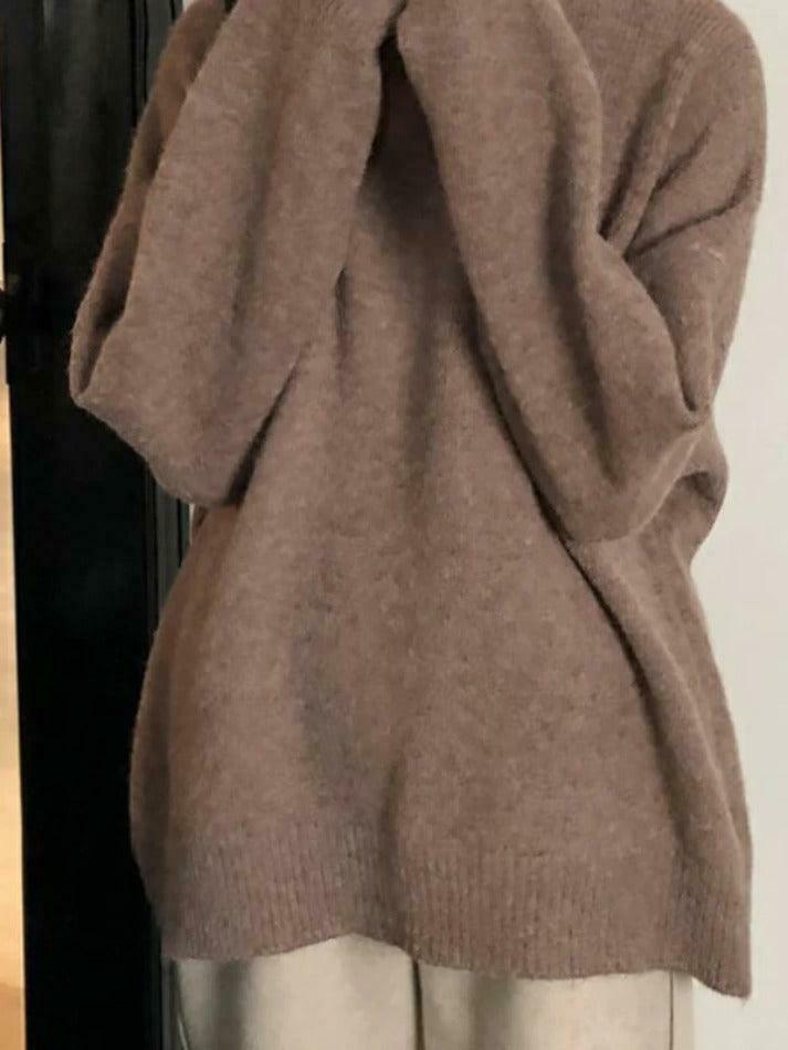 Cozy Solid Crew Neck Knit Sweater for Y2K Fashion with Grunge & Coquette Aesthetic