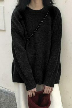 Cozy Solid Crew Neck Knit Sweater for Y2K Fashion with Grunge & Coquette Aesthetic