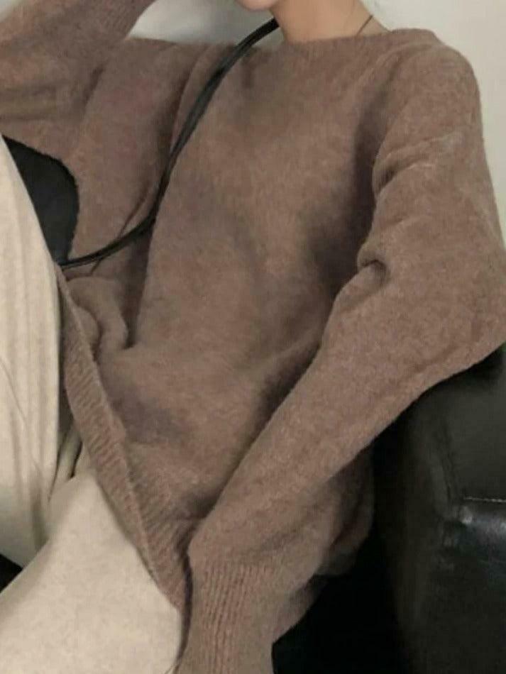 Cozy Solid Crew Neck Knit Sweater for Y2K Fashion with Grunge & Coquette Aesthetic