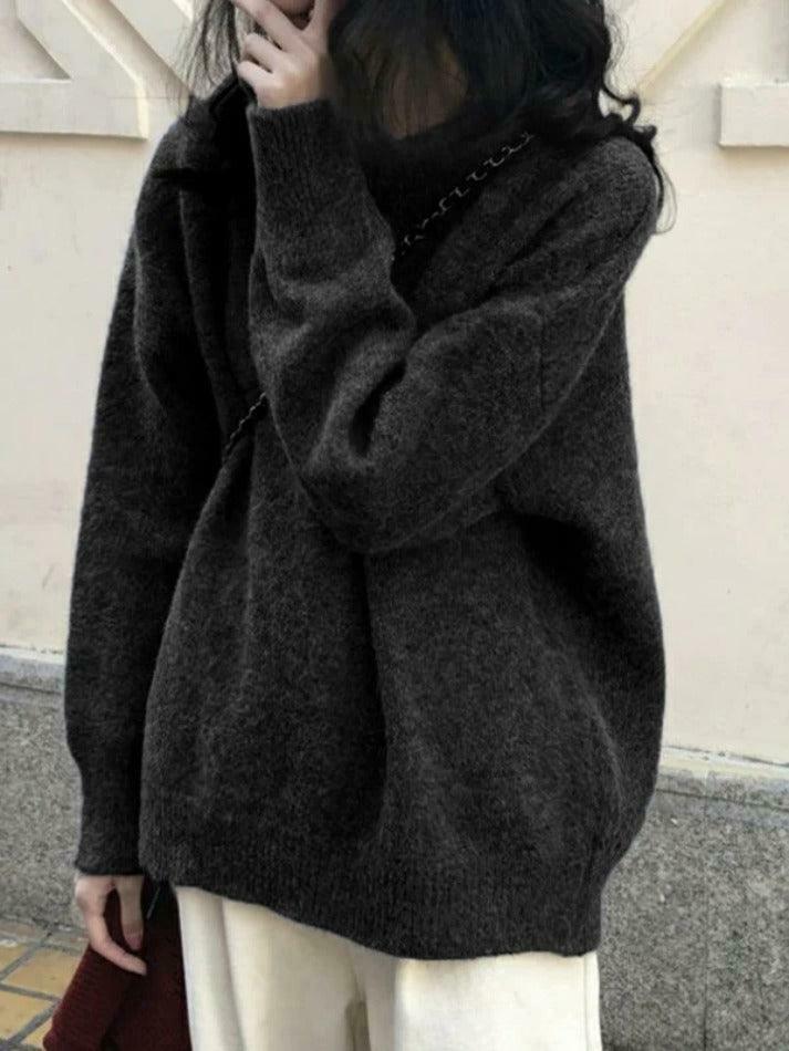 Cozy Solid Crew Neck Knit Sweater for Y2K Fashion with Grunge & Coquette Aesthetic