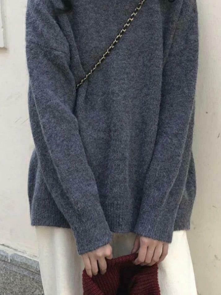 Cozy Solid Crew Neck Knit Sweater for Y2K Fashion with Grunge & Coquette Aesthetic