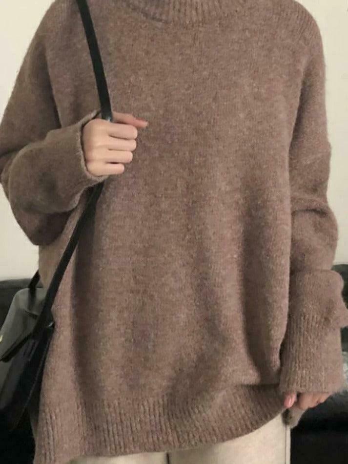 Cozy Solid Crew Neck Knit Sweater for Y2K Fashion with Grunge & Coquette Aesthetic