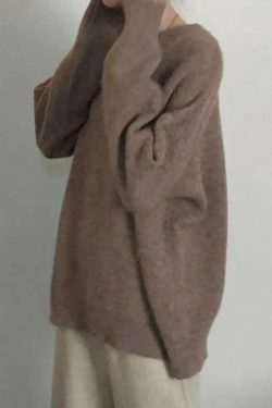 Cozy Solid Crew Neck Knit Sweater for Y2K Fashion with Grunge & Coquette Aesthetic