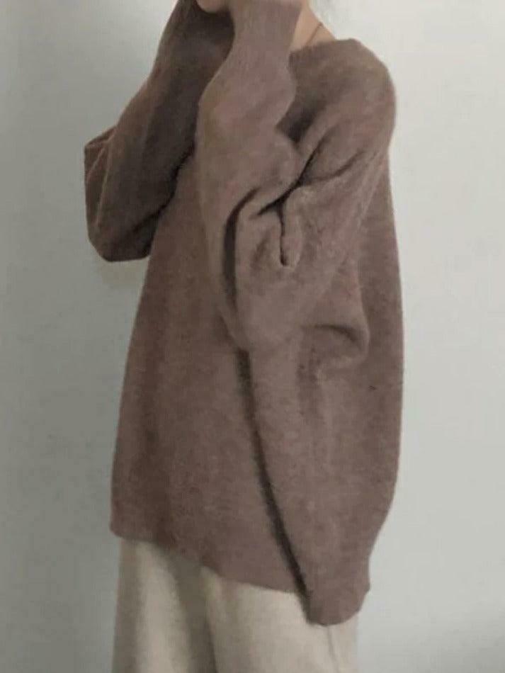 Cozy Solid Crew Neck Knit Sweater for Y2K Fashion with Grunge & Coquette Aesthetic