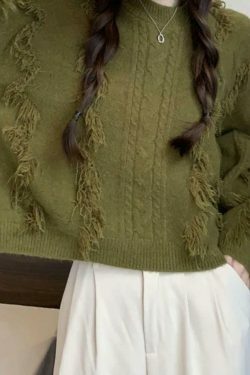 Cozy Solid Tassel Cable Knit Sweater for Y2K Fashion Enthusiasts