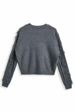 Cozy Solid Tassel Cable Knit Sweater for Y2K Fashion Enthusiasts