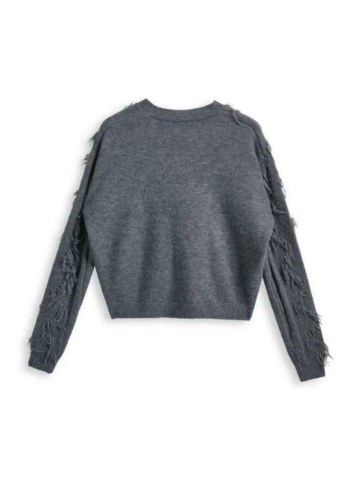 Cozy Solid Tassel Cable Knit Sweater for Y2K Fashion Enthusiasts Cozy Solid Tassel Cable Knit Sweater for Y2K Fashion Enthusiasts