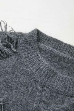 Cozy Solid Tassel Cable Knit Sweater for Y2K Fashion Enthusiasts