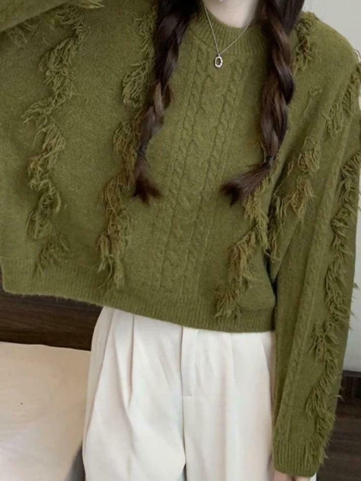 Cozy Solid Tassel Cable Knit Sweater for Y2K Fashion Enthusiasts Cozy Solid Tassel Cable Knit Sweater for Y2K Fashion Enthusiasts