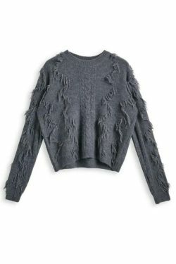 Cozy Solid Tassel Cable Knit Sweater for Y2K Fashion Enthusiasts