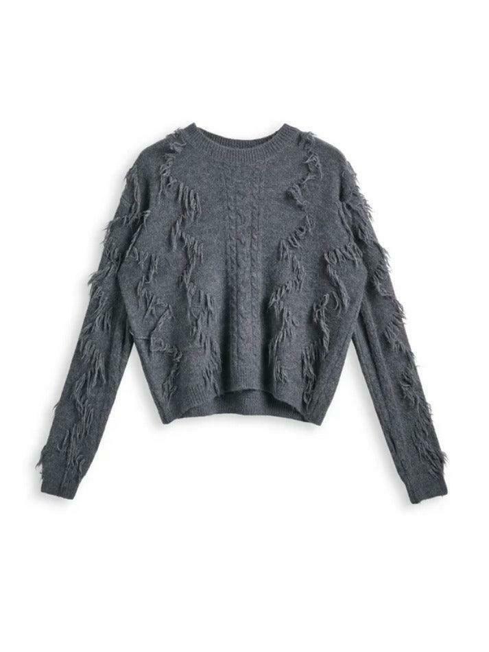 Cozy Solid Tassel Cable Knit Sweater for Y2K Fashion Enthusiasts Cozy Solid Tassel Cable Knit Sweater for Y2K Fashion Enthusiasts