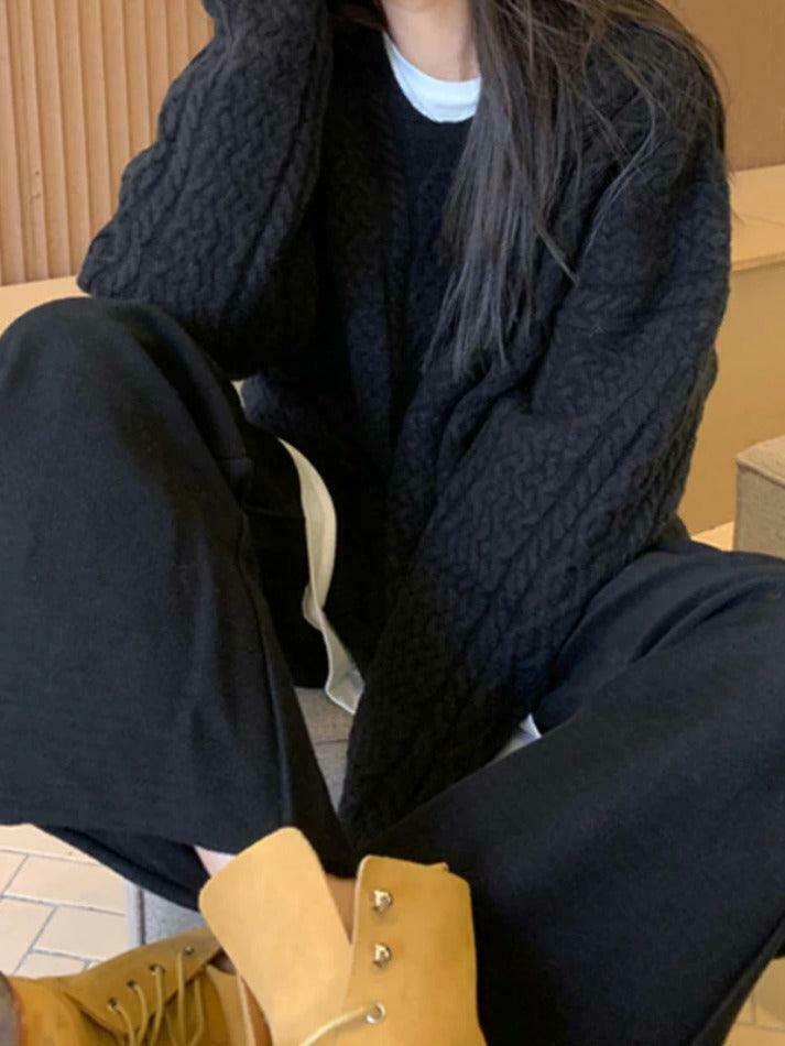 Cozy Solid V-Neck Cable Knit Sweater for Y2K Fashion Enthusiasts Cozy Solid V-Neck Cable Knit Sweater for Y2K Fashion Enthusiasts