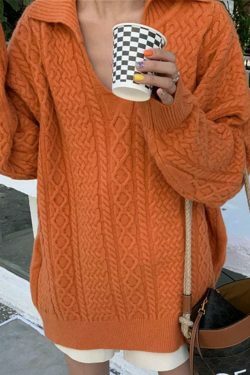 Cozy Solid V-Neck Cable Knit Sweater for Y2K Fashion Enthusiasts