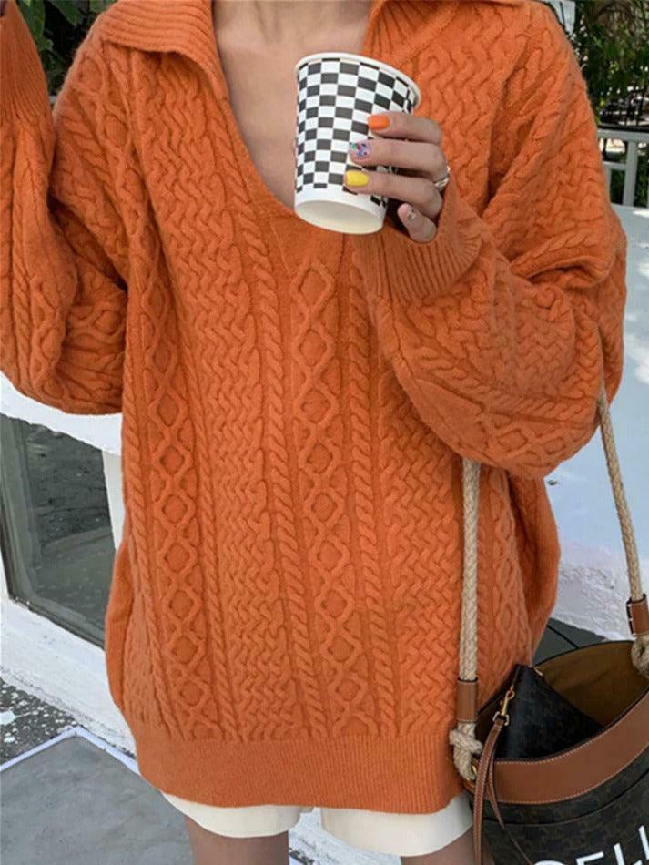 Cozy Solid V-Neck Cable Knit Sweater for Y2K Fashion Enthusiasts Cozy Solid V-Neck Cable Knit Sweater for Y2K Fashion Enthusiasts
