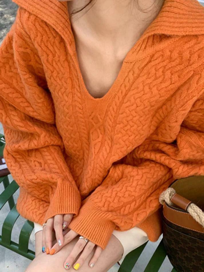 Cozy Solid V-Neck Cable Knit Sweater for Y2K Fashion Enthusiasts Cozy Solid V-Neck Cable Knit Sweater for Y2K Fashion Enthusiasts