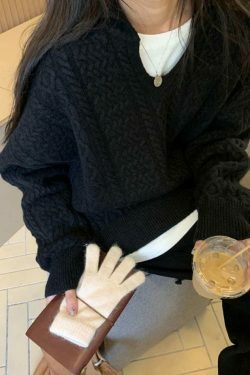 Cozy Solid V-Neck Cable Knit Sweater for Y2K Fashion Enthusiasts