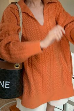 Cozy Solid V-Neck Cable Knit Sweater for Y2K Fashion Enthusiasts