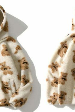 Cozy Teddy Bear Fleece Jacket for Women - Y2K Fashion Aesthetic with a Touch of Grunge Style
