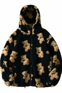 Cozy Teddy Bear Fleece Jacket for Women - Y2K Fashion Aesthetic with a Touch of Grunge Style