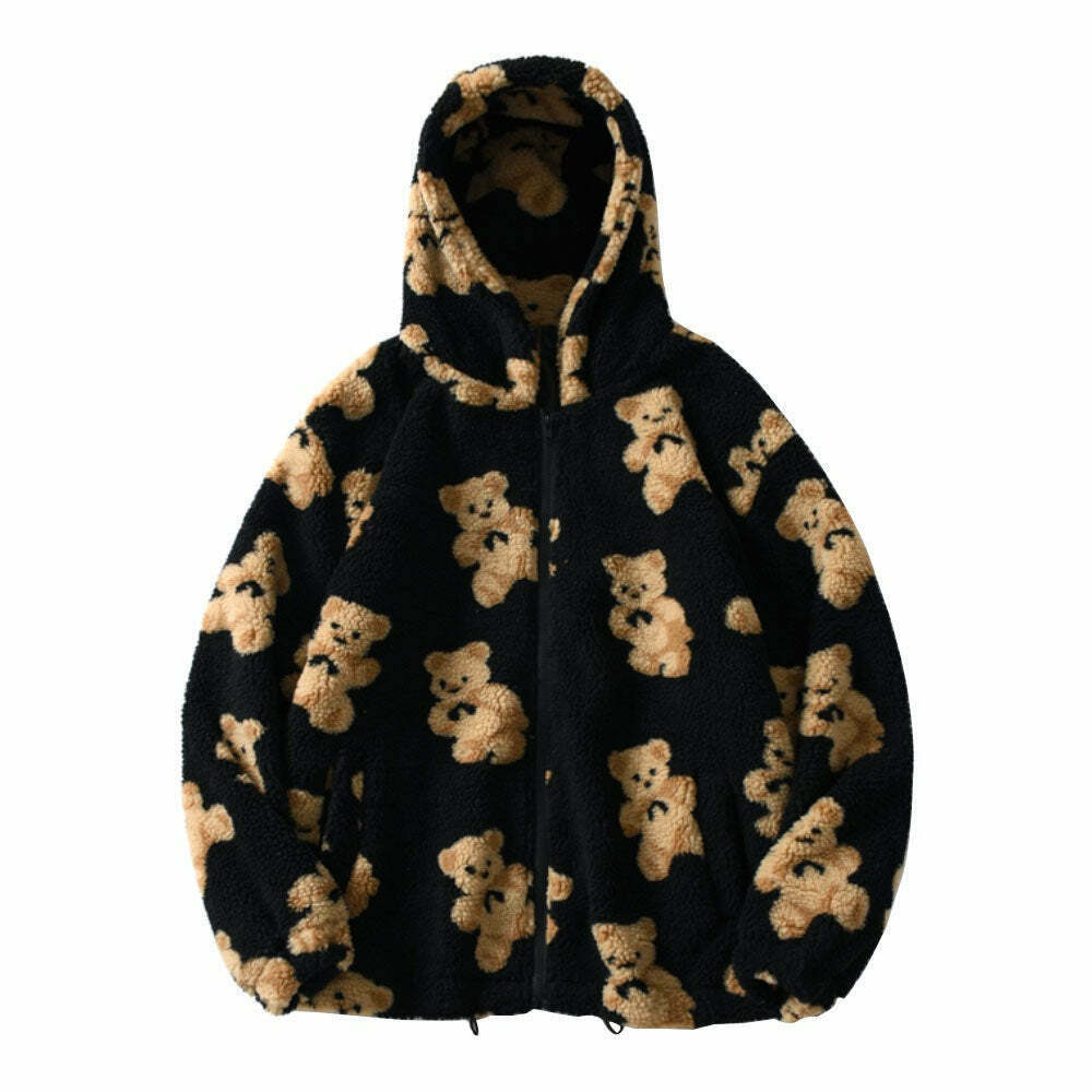 Cozy Teddy Bear Fleece Jacket for Women - Y2K Fashion Aesthetic with a Touch of Grunge Style Cozy Teddy Bear Fleece Jacket for Women - Y2K Fashion Aesthetic with a Touch of Grunge Style