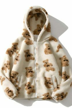 Cozy Teddy Bear Fleece Jacket for Women - Y2K Fashion Aesthetic with a Touch of Grunge Style