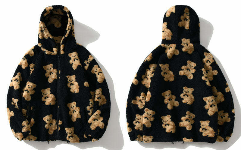 Cozy Teddy Bear Fleece Jacket for Women - Y2K Fashion Aesthetic with a Touch of Grunge Style Cozy Teddy Bear Fleece Jacket for Women - Y2K Fashion Aesthetic with a Touch of Grunge Style