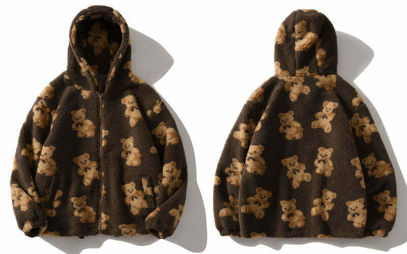Cozy Teddy Bear Fleece Jacket for Women - Y2K Fashion Aesthetic with a Touch of Grunge Style Cozy Teddy Bear Fleece Jacket for Women - Y2K Fashion Aesthetic with a Touch of Grunge Style